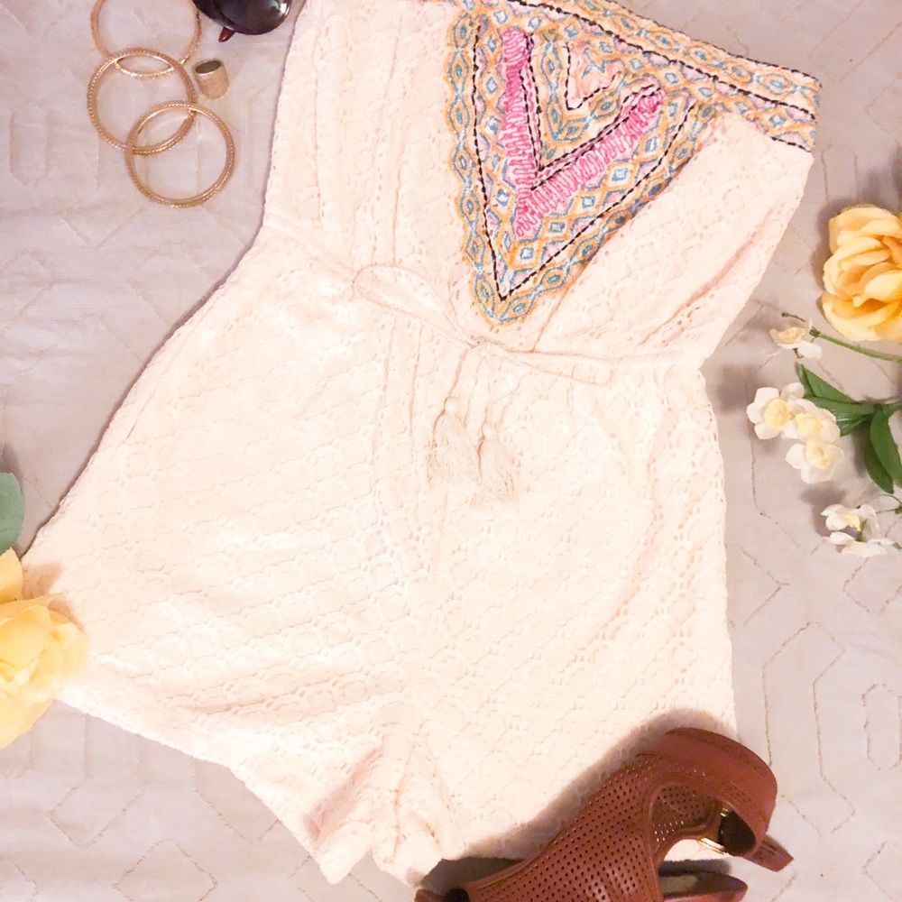 Cream Laced Romper